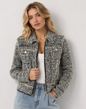 NWT WHITE HOUSE BLACK MARKET WHBM SHIMMERY TWEED SWEATER JACKET SZ S